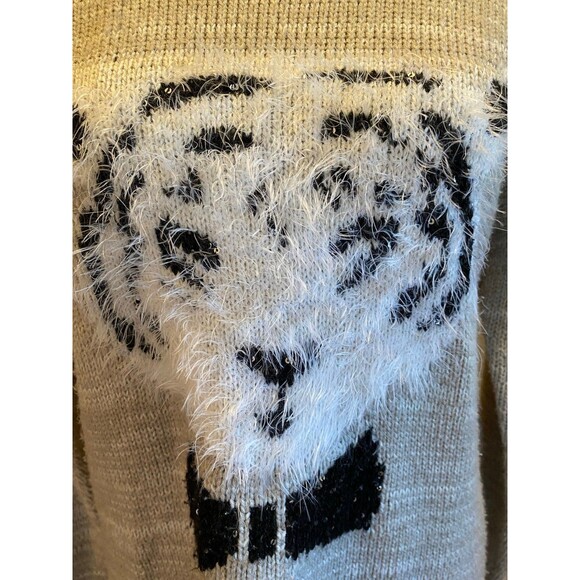Say What? White Tiger Crew Neck Size Large Unique Holiday Fun Christmas Sweater - Picture 2 of 10
